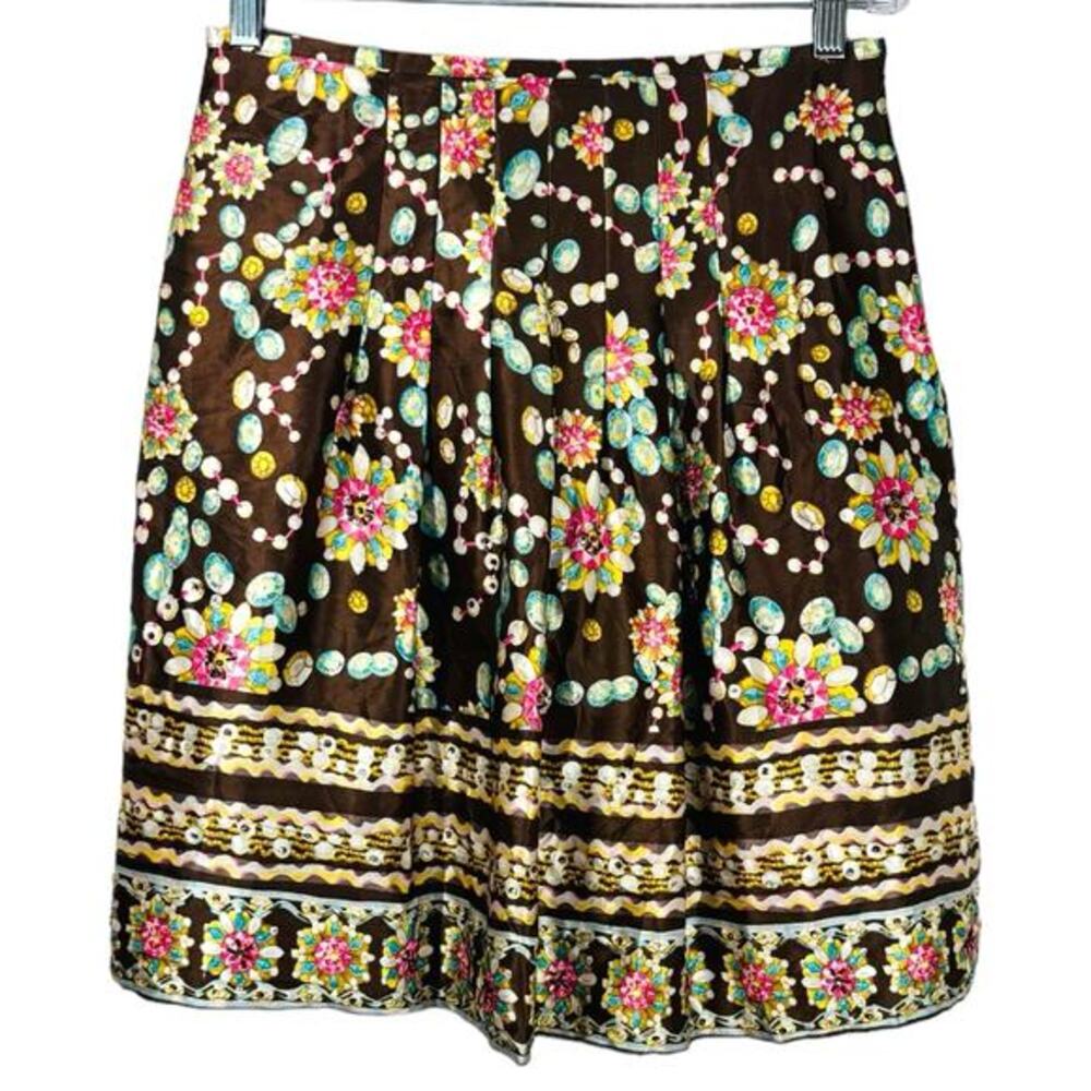 New York City Design Co Brown Gem Print Beaded Sequin Skirt 8 Petite Pleated